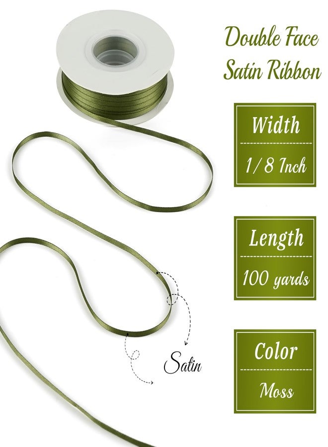 DINDOSAL Thin Moss Ribbon 1/8 Inch Narrow Olive Green Satin Ribbon for Crafts Wedding Decor Gift Wrapping Hanging Tags Christmas Ornaments - 100Yards - Image 2